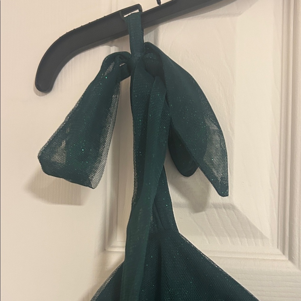 Dark Green Ruffled Hoco Dress - Picture 4 of 6